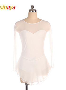 福诺定制儿童成人花样滑冰服女童表演比赛考级裙子网纱纯色白色