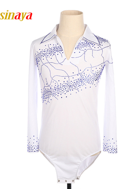 福诺定制儿童成人花样滑冰服男童表演比赛考级连体衣白色烫钻闪17