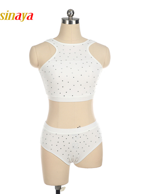 福诺定制空中瑜伽钢管舞服装花样滑冰服表演比赛成人白色分体散钻