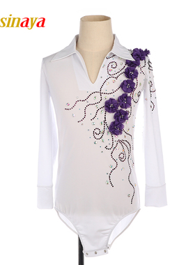 福诺定制儿童成人花样滑冰服男童表演比赛考级连体衣白色烫钻花17