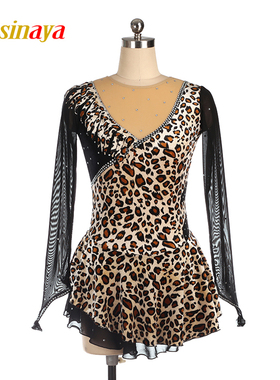 福诺花样滑冰表演服溜冰服定制儿童成人女童比赛考级裙子丝绒豹纹