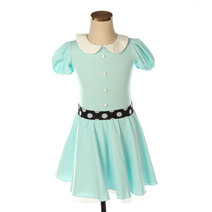 福诺定制儿童成人花样滑冰服女童表演比赛考级裙纯色波点腰