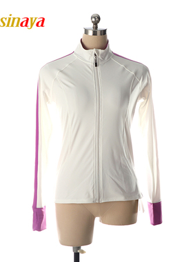 福诺定制儿童成人花样滑冰服上衣夹克训练服拼接彩条skating白色1