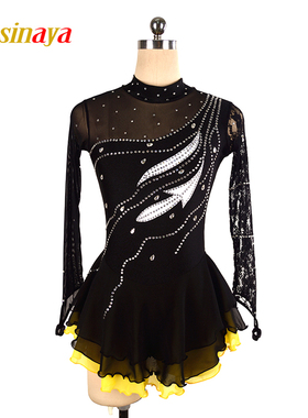 福诺花样滑冰服溜冰服表演服定制儿童成人女童比赛考级裙子拼白色