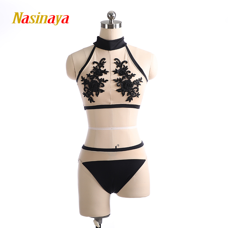 福诺专业定做空中瑜伽钢管舞服装花样滑冰服表演比赛女款成人黑色