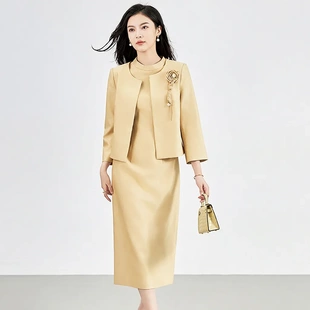 2427406 高品质立体花名媛轻奢感圆领外套 背心连衣裙子两件套装