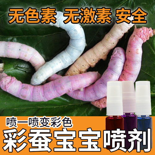 七彩蚕宝宝变色喷剂彩色蚕宝宝喷雾变色液紫红蓝三色养蚕液体彩色