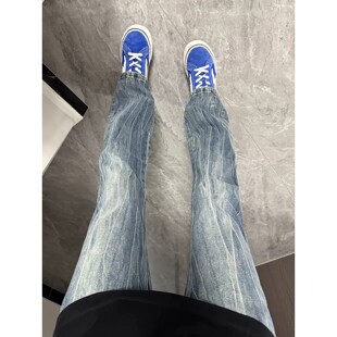 cleanfit闪电纹牛仔裤男夏季美式高街vibe裤子显瘦直筒修身微喇裤