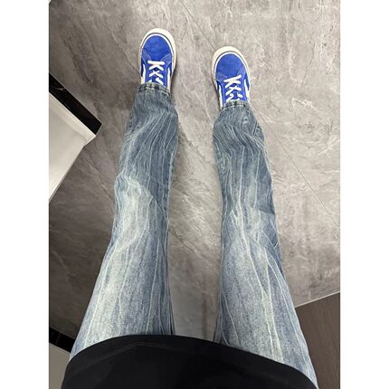 cleanfit闪电纹牛仔裤男夏季美式高街vibe裤子显瘦直筒修身微喇裤