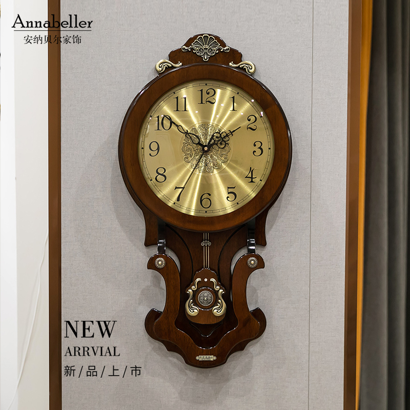 欧式挂钟客厅复古装饰静音创意木