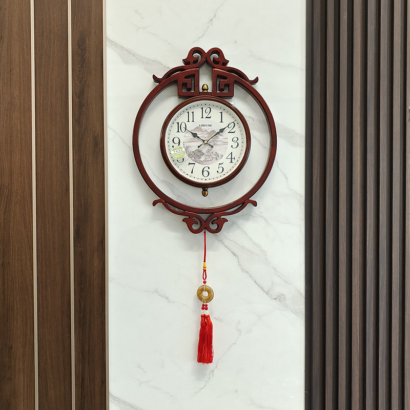 新中式实木挂钟中国风客厅表挂墙时钟家用餐厅古典钟表装饰石英钟