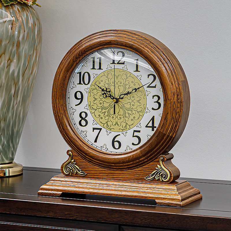 实木座钟客厅欧式静音台式钟表美式复古大号夜光台钟桌面时钟摆件