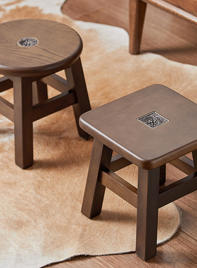 新中式实木宝宝小凳子复古家用创意矮凳子沙发茶几小板凳圆凳方凳