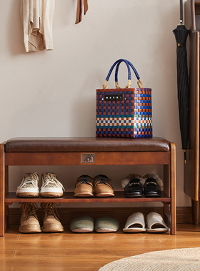 那澜多好实木换鞋凳软包坐垫入户凳子门口可坐鞋架客厅家用穿鞋凳