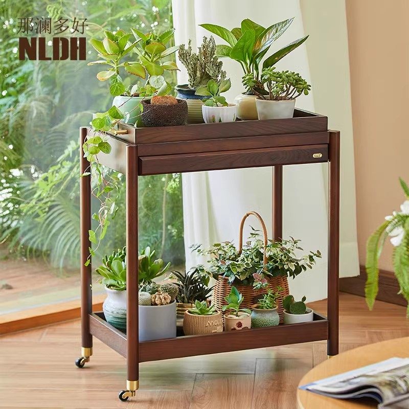 那澜多好可移动实木双层花架阳台沙发边几室内落地多层花盆架边柜,住宅家具,花架/花几,淘宝优惠券,粉丝福利购,淘宝优惠卷