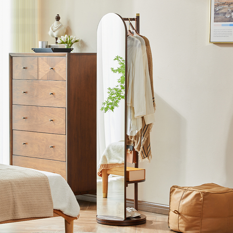那澜多好实木衣帽架穿衣镜一体