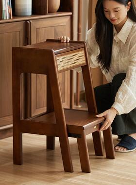 那澜多好藤编折叠实木两步梯凳家用多功能两用登高稳步梯子阶梯凳