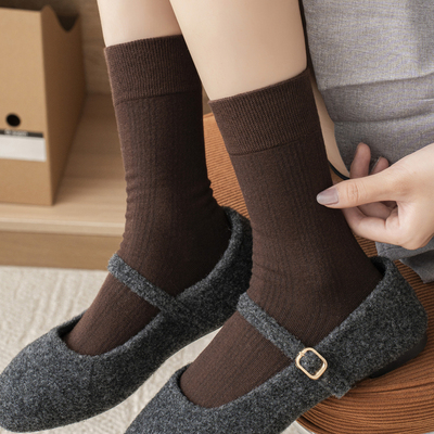 袜子女中筒袜纯棉竖条堆堆袜夏季薄款长袜2025新款配小皮鞋袜防臭