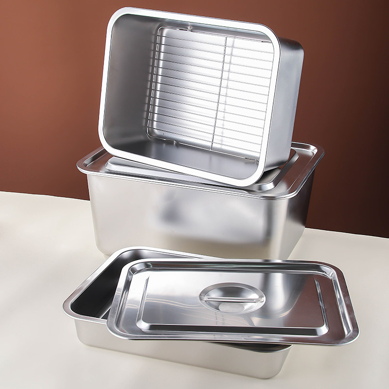 不锈钢控油盆沥水菜盆长方形滤油盆漏油网盆隔水装碗筷子方盒加深
