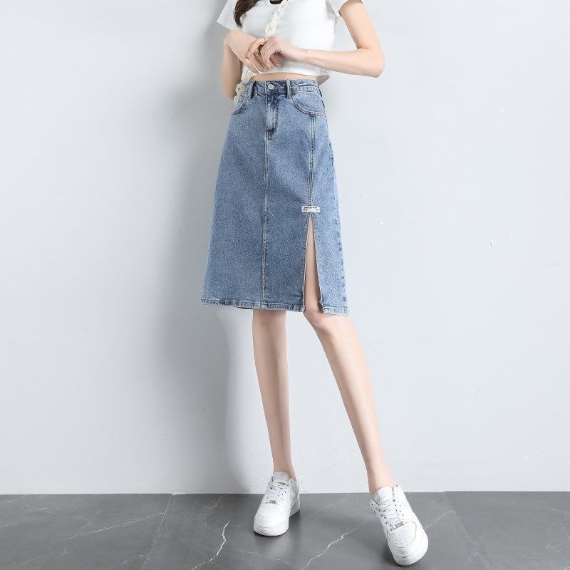 开叉牛仔半身裙女2025夏季新款网红中长款高腰显瘦小个子a字裙潮