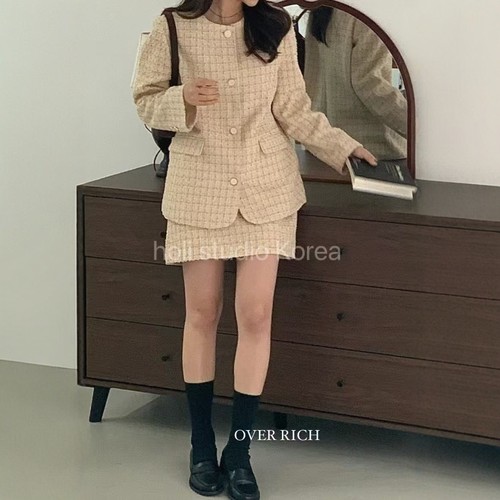 SALE 原239韩国代购over rich新款小香风半身裙毛呢半身短裙