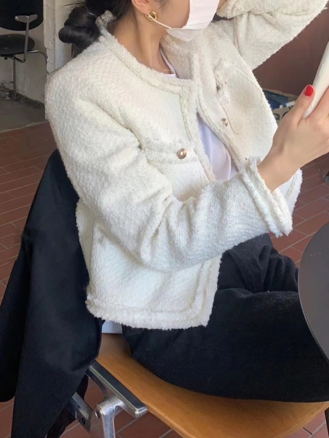 现~韩国代购东大门代购 秋冬新款女士短外套羊毛小香风小个子款