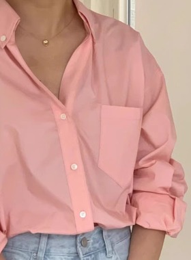 SALE 原319韩国代购over rich新款长袖宽松衬衫纯色休闲通勤