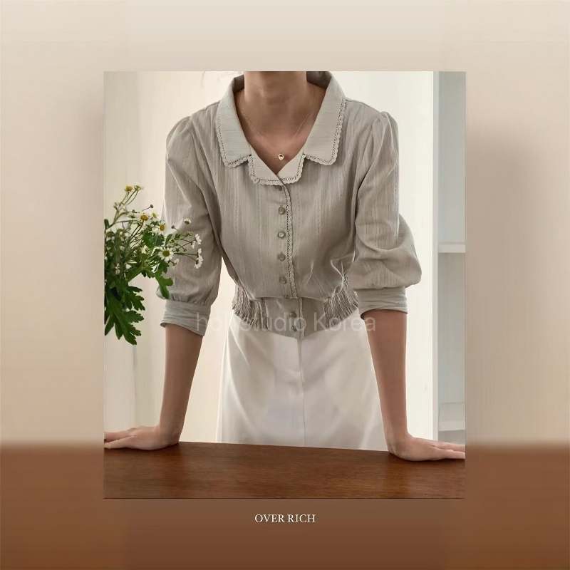 SALE 原329韩国代购 over rich新款糖果色女士衬衫5分袖