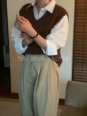 SALE 原199韩国代购东大门代购 overtake 秋季针织马甲V领