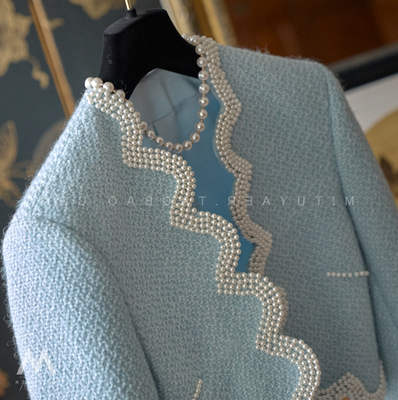 珍珠波浪走边粗花呢西装短外套