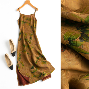 专柜撤回新款国风桑蚕丝侧拉链花罗香云纱打底吊带修身真丝连衣裙