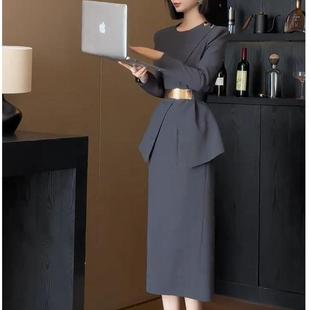 专柜撤回高级感穿搭名媛气质高端厅里厅气小香风灰色连衣裙套装春