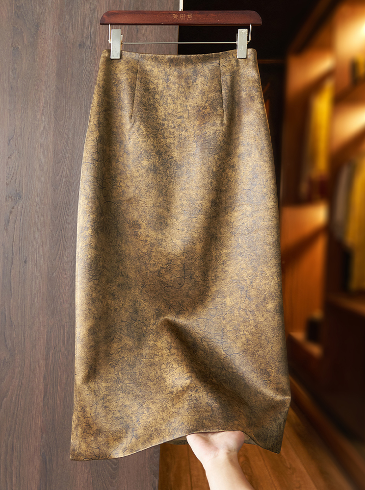 中长款开叉醋酸半身裙