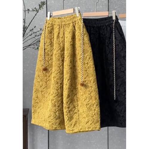 国风提花新中式小众设计系绳手工编制腰带阔腿裤八分九分裤