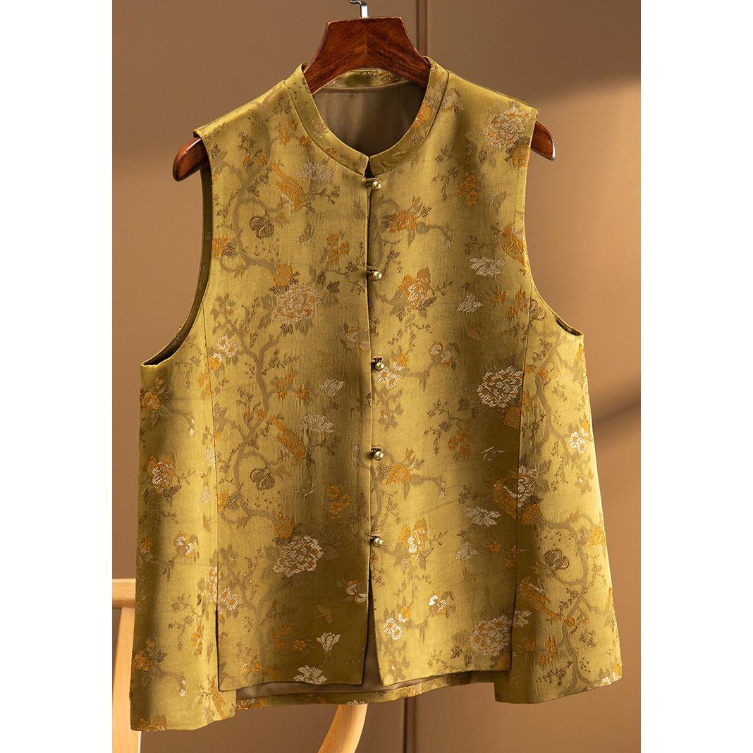 提印花真丝A字马甲女上衣开衫