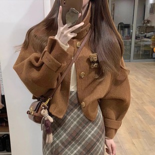 商场撤柜棕色呢子大衣女秋季2025新款韩系高级感小众设计毛呢外套