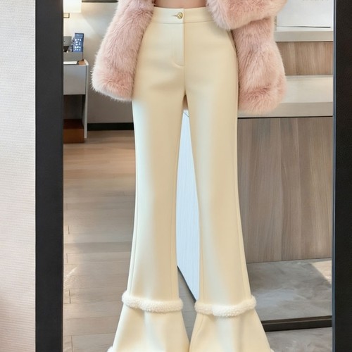 2025冬季新款爆款独特超好看时尚气质加厚绒裤喇叭裤显瘦白色裤子