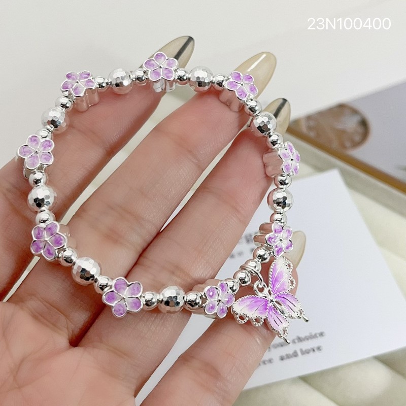 9999纯银手链女珐琅彩紫色花丝串珠手串时尚高级感百搭年轻款手环