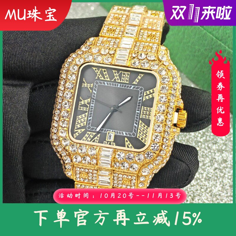 新款豪华手表镶钻手表QuartzWatch满钻罗马系列石英手表男表