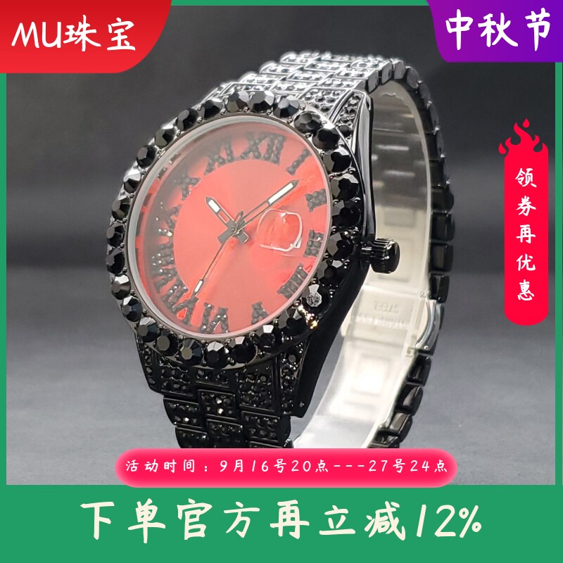 新款 跨境高端时尚大气罗马满钻表盘日历防水夜光男士女士手表