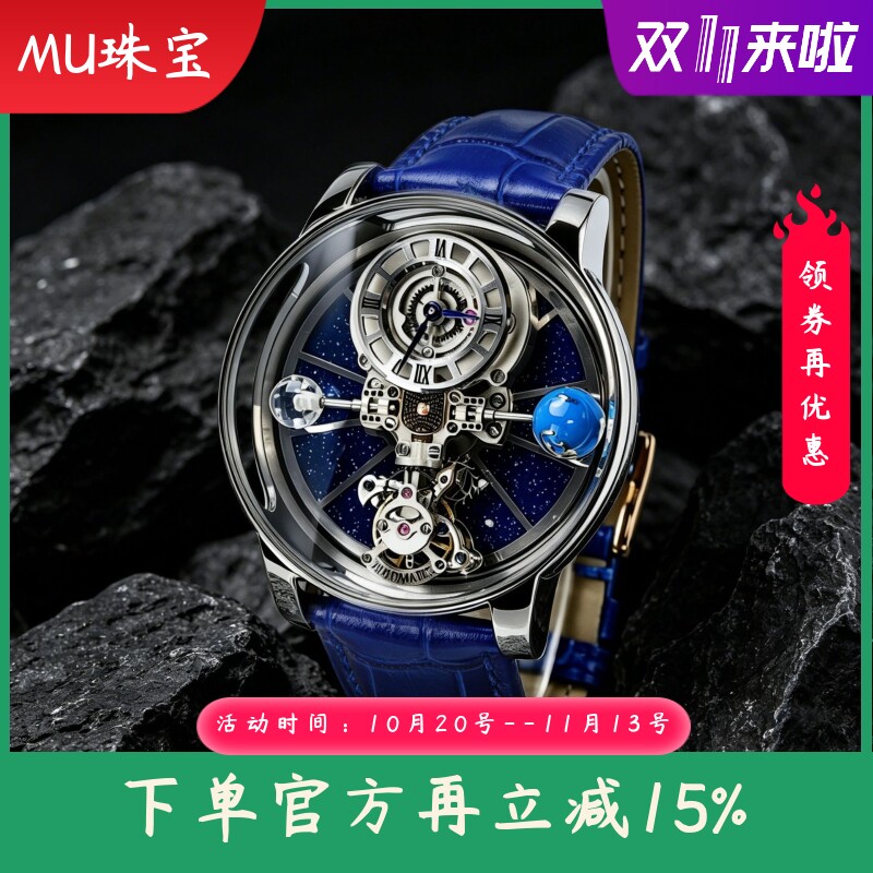 新款手表大牌同款流行时尚蓝色皮带男士石英表创意瑞士机芯男