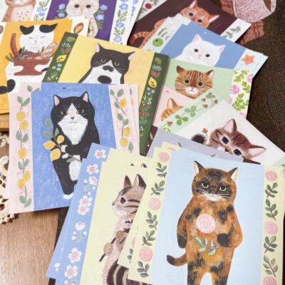 是配色绝赞的花朵和猫猫的便签