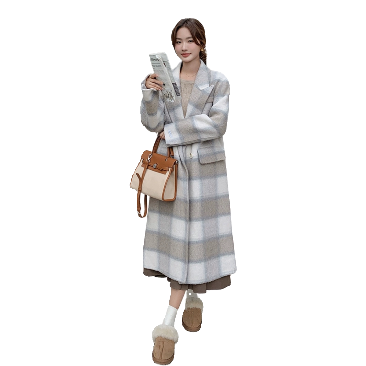 2023新款格子过膝双面呢大衣2372-P300-控398+,女装毛呢外套,浙宝268（原浙宝222）
