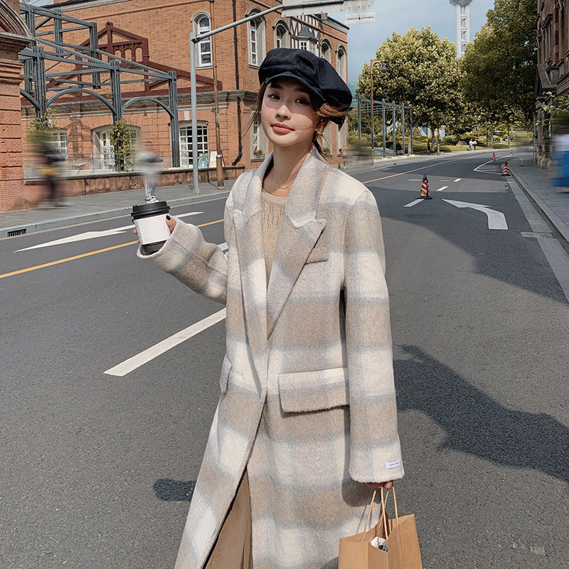 2023新款格子过膝双面呢大衣2372-P300-控398+,女装毛呢外套,浙宝268（原浙宝222）