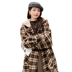 现货2022新款格子连帽双面呢2232P260控368图片