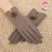 手套女秋冬精致短款 保暖触屏分指骑行户外麂皮绒时尚 百搭老中青年