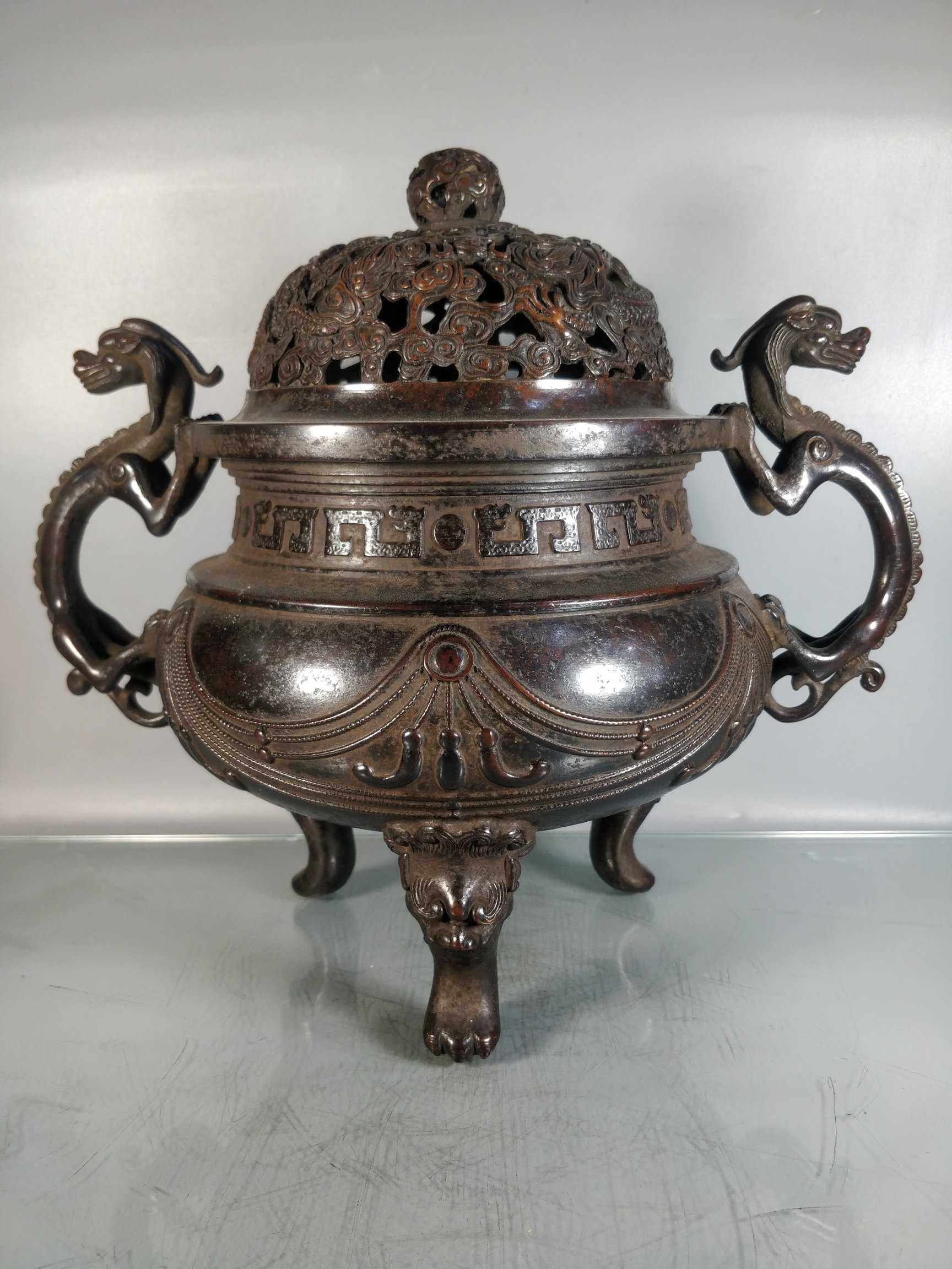 7公斤瑞兽腿缡龍龙耳熏香炉摆件