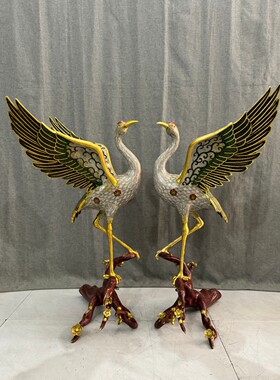独特收藏纯铜景泰蓝精工掐丝珐琅高83*42厘米梅枝瑞鹤大摆件一对