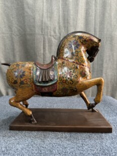 独特收藏纯铜景泰蓝金色掐丝珐琅高35厘米锦绣前程唐马摆件5800克