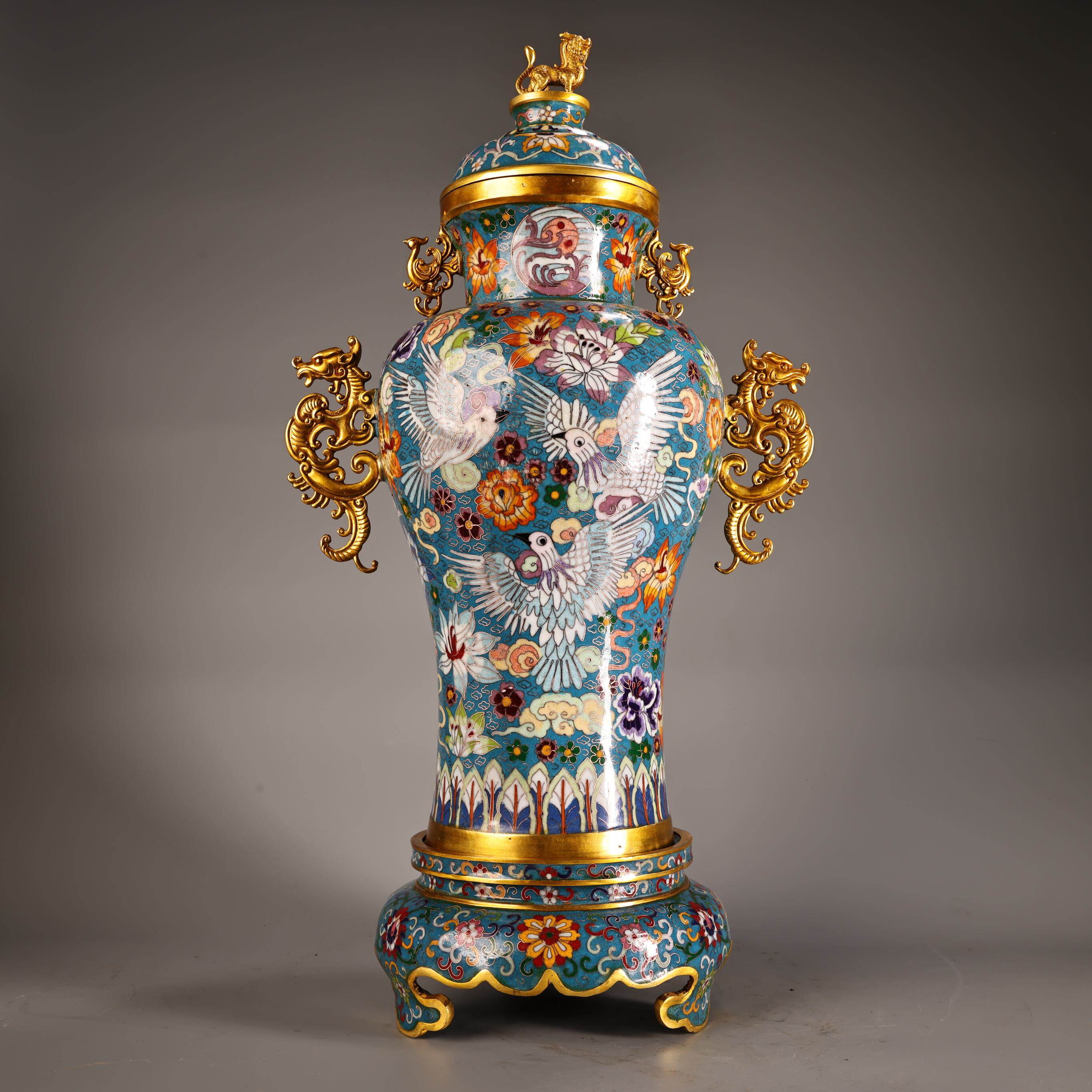 独特收藏精品景泰蓝鎏金掐丝珐琅彩世界更新和平鸽大花瓶摆件